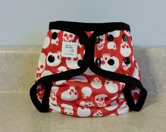 Medium PUL Diaper Cover with Leg Gussets- 10 to 20 pounds- Skulls- 22014