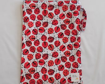 Large Wetbag- Ladybugs- 11"x15.5" Zippered PUL/Waterproof Bag, Travel Bag, Cloth Diaper Bag, Menstrual Period Bag (Inv #4012)