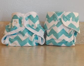 Newborn Cloth Diaper & Diaper Cover Set-  4 to 9 pounds- Blue Chevrons- 29054