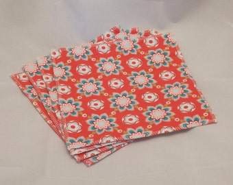 Cloth Wipes, Baby Wipes, Family Cloth, Wash Cloths, Zero Waste- Red Floral- Set of 4- 15016