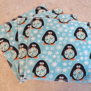Cloth Wipes, Baby Wipes, Family Cloth, Wash Cloths, Zero Waste- Penguins- Set of 5- 15021