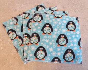 Cloth Wipes, Baby Wipes, Family Cloth, Wash Cloths, Zero Waste- Penguins- Set of 5- 15021