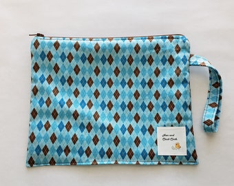 Small Wetbag- Blue and Brown Argyle-  2031