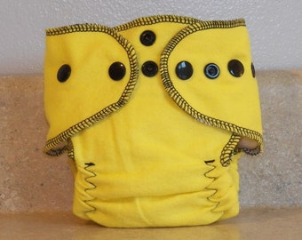 Fitted Newborn Cloth Diaper- 4 to 9 pounds- Yellow with Black Accents- 16041