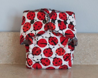 Fitted Small Cloth Diaper- 6 to 12 pounds- Lady Bugs (Inv # 17039)