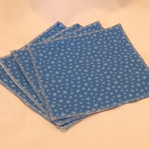 Cloth Wipes, Baby Wipes, Family Cloth, Wash Cloths, Zero Waste- Blue Stars- Set of 4 (Inv #15036)