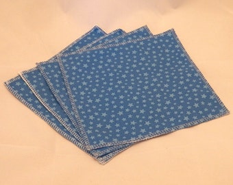 Cloth Wipes, Baby Wipes, Family Cloth, Wash Cloths, Zero Waste- Blue Stars- Set of 4 (Inv #15036)