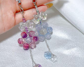 Crystal Flower Phone Charm with Bow | Kawaii Beaded Keychain