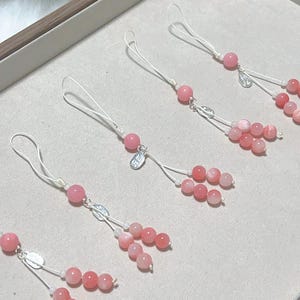Natural Pink Cherry Agate Beaded Phone Charm | Handmade Pastel Strap | Good Luck Amulet Gift for Her | Cute Aesthetic Accessory