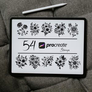 Floral Procreate Stamps & Brushes: Flower, Fern, Tattoo Designs (Digital Download)