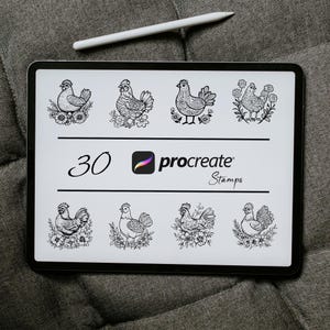 Floral Chicken Procreate Stamp, Procreate Chicken Stamp, Procreate Flora, Procreate Tattoo, Chicken Tattoo Stamp, Floral Chicken Stamp Brush
