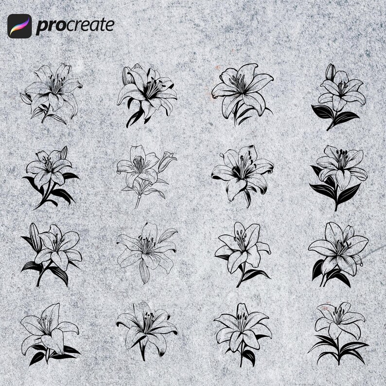 Lily Flower Procreate Brushes: Botanical Stamps, Floral Tattoo Set - Etsy