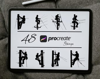 Lineman Procreate Stempel Pinsel Set: Elektriker Stempel (Digitaler Download)