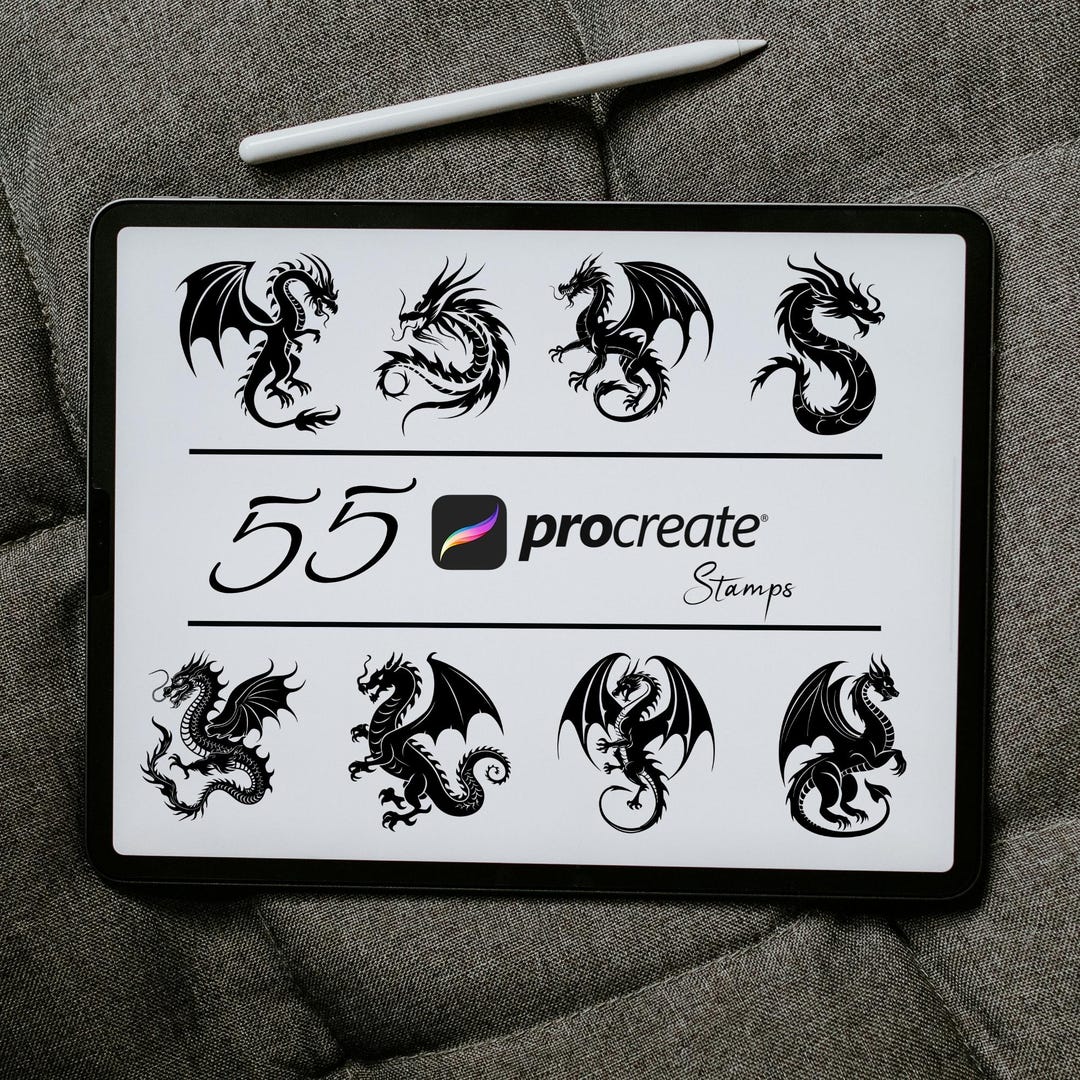Dragon Procreate Stamps, Dragon Brushes Stamps, T-rex Brush Stamps ...