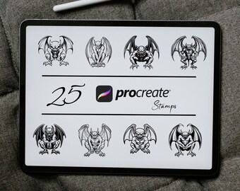 Gargoyle Procreate Stamps & Brushes: Tattoo Art Bundle