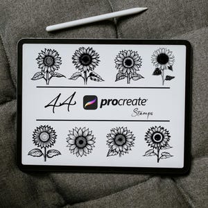Sellos de girasoles para Procreate, sellos florales para Procreate, pinceles botánicos para iPad, sellos de flores, pinceles de flores para Procreate, sellos de helechos, tatuajes de flores