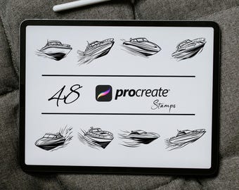 Procreate Boat Stamps & Brushes: Speed Boat, Cruise Ship (Digital Download)