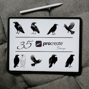 Raven Procreate Stamp Set, Crow Animal Procreate Brushes, Nature Procreate Brushes, Raven Tattoo Stamp, Birds Procreate, Raven Stamp Brushes