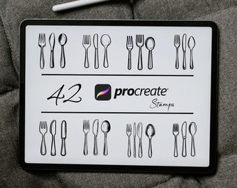 Cutlery Procreate Stamp Brushes: Kitchen Tattoo Stamps (Bundle Set)