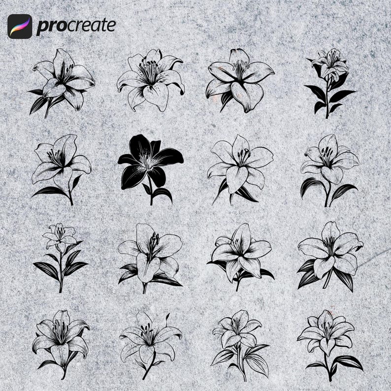 Lily Flower Procreate Brushes: Botanical Stamps, Floral Tattoo Set - Etsy