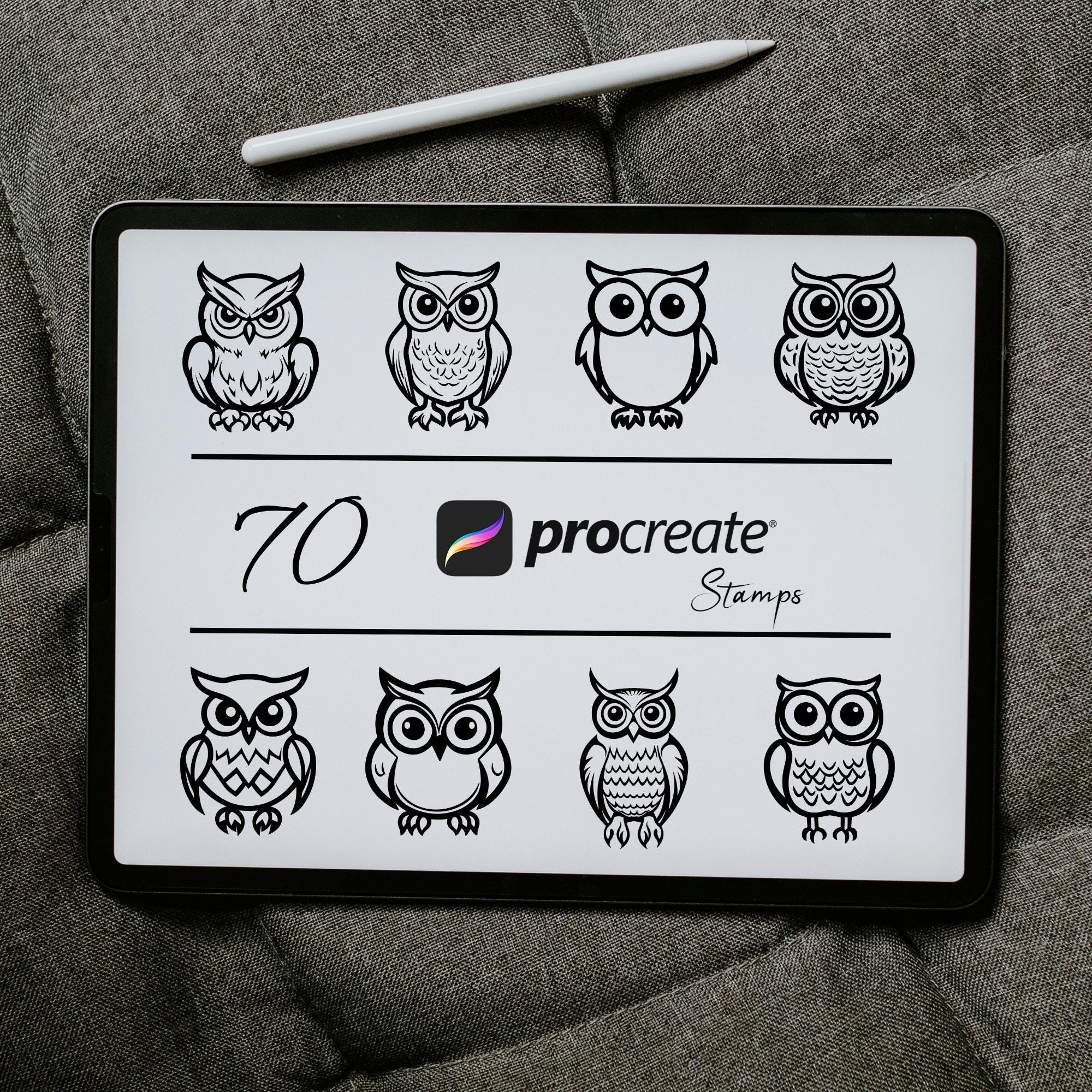 Owl Procreate Stamp Brush Set: Animal Tattoo Stamps (Digital Download)