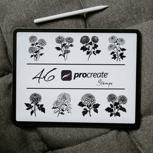 Chrysanthemum Procreate Brushes: Floral Tattoo Stamps (Digital Download)
