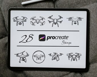 Drone Procreate Stamps and Brushes, Procreate Flying Drone Stamp, Procreate Drone Photography Brushes, Tattoo Stamps, Procreate Drone Bundle
