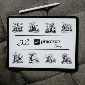 Halloween Cemetery Procreate Stamp, Procreate Halloween Stamp, Procreate Halloween Scene Stamp, Tattoo Stamp, Halloween Cemetery Brushes Set