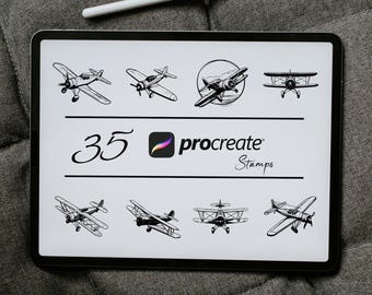 Biplane Procreate Stamps and Brushes: Aircraft Tattoo Design (Digital Download)