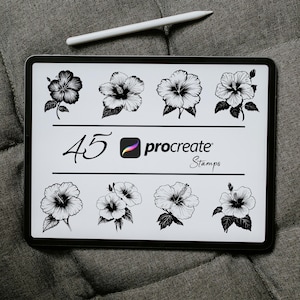 Hibiscus Flower Procreate Stamps: Botanical Brush Set (Digital Download)