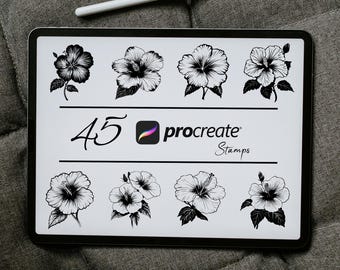 Hibiscus Flower Procreate Stamps: Botanical Brush Set (Digital Download)