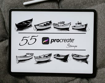 Boat Procreate Stamps and Brushes: 55+ River & Lake Designs (Digital Download)