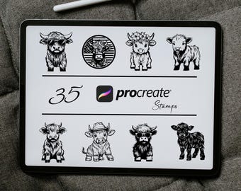 Baby Highland Cow Procreate Stamps: Animal Brush Set (Digital Download)