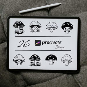Timbro e pennelli Procreate a forma di fungo carino / Timbro Procreate a forma di fungo / Pennello per timbro Procreate a forma di tatuaggio, confezione di pennelli per timbro a forma di fungo carino