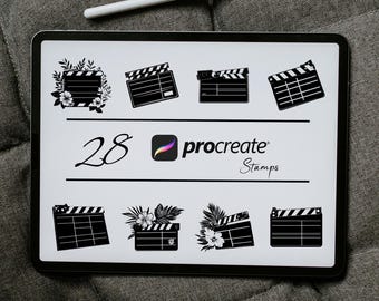Movie Clapperboard Procreate Stamps: Retro Cinema Film Tattoo Stamp Set