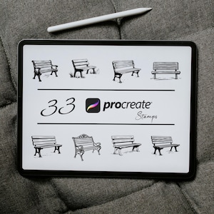 Bench Procreate Stamps And Brushes, Procreate Garden Benches Stamps, Procreate Tattoo Stamp, Bench Scene Stamp, Procreate Bench Stamp Bundle