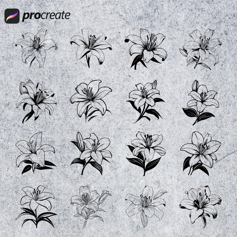 Lily Flower Procreate Brushes: Botanical Stamps, Floral Tattoo Set - Etsy