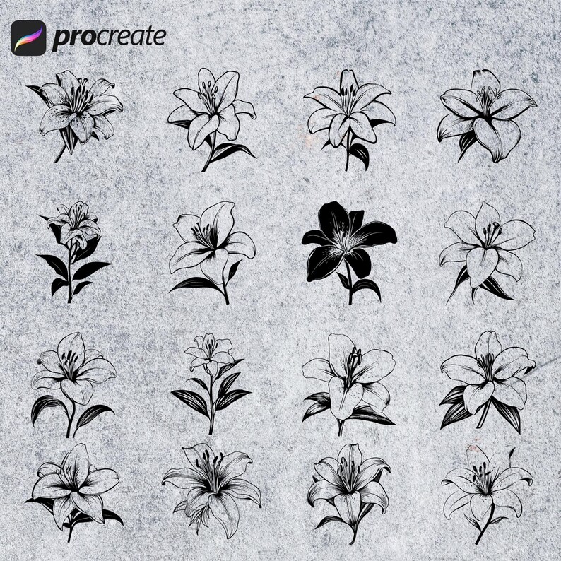 Lily Flower Procreate Brushes: Botanical Stamps, Floral Tattoo Set - Etsy