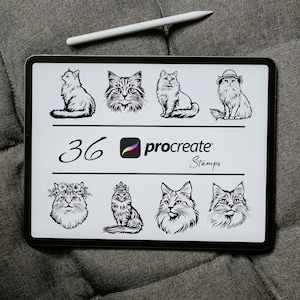Siberian Cat Procreate Stamps and Brushes, Cute Cats Stamp, Cat Breed Procreate, Procreate Kitten Brush, Cat Tattoo Stamp, Cute Kitty Stamps