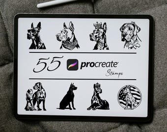 Dane Dog Procreate Stamps | 55 Dog Brush Set (Digital Download