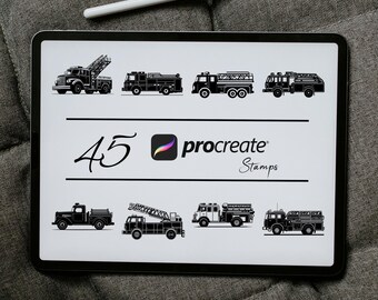Fire Truck Procreate Stamps & Brushes: Emergency Rescue Set