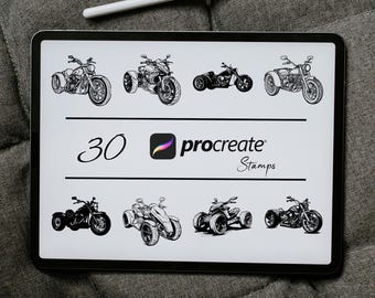 Trike Motorcycle Procreate Brush Stamps: Vehicle Tattoo Stamp Pack