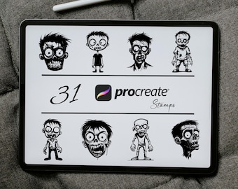 Sellos de Procreate de zombis de dibujos animados: Set de pinceles de terror gótico (descarga digital)