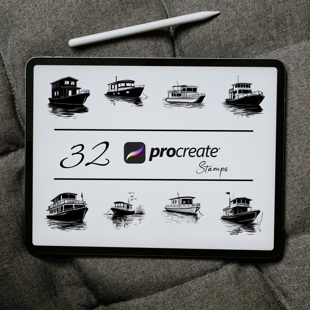 House Boat Procreate Stamps: River & Lake Brushes (digital Download) - Etsy