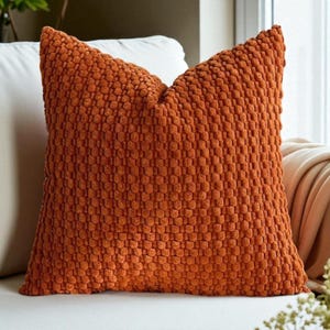 Burnt Orange Textured Corduroy Pillow Cover, 18x18 & 20x20, Decorative Rust Accent Cushion for Sofa or Bed, Modern Couch Throw Pillow