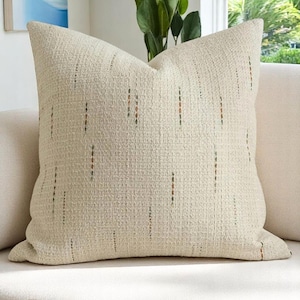 Luxe crèmekleurige kussensloop met textuur, minimalistisch geweven kussen, neutraal boerderijaccentkussen voor bank of bank, decoratieve kussenhoes