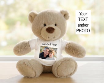Personalized Teddy Bear with your Photo and/or Text - Small Tan Nuzzles Bear, 10 Inches