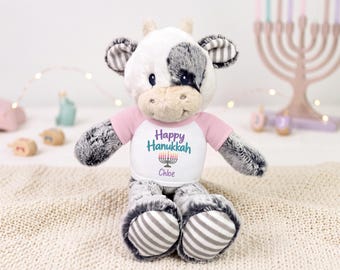 Personalized Hanukkah Cow- 12 Inch Ebba Coby Cow - Happy Hanukkah or My First Hanukkah Design