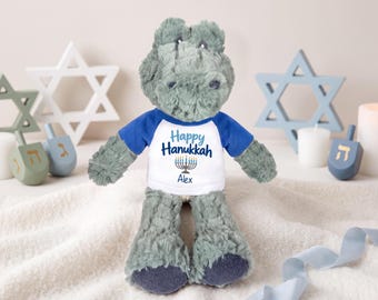 Personalized Hanukkah Alligator / Crocodile - 12 Inch Ebba Ali Gator - Happy Hanukkah or My First Hanukkah Design