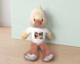 Personalized Stuffed Duck with your Photo and/or Text - 12 inch Ebba Plush Dani Duck